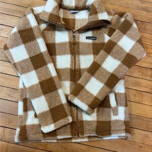 Columbia Brown and Cream Checkered Fleece Jacket